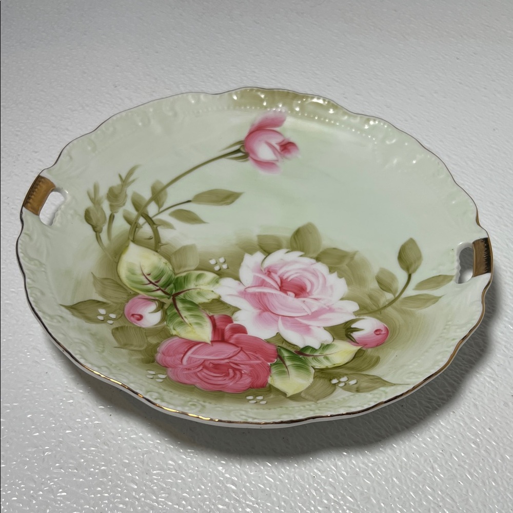 Vintage 80's Lefton China Japan Hand Painted Porcelain Gold Trim Cabinet Plate